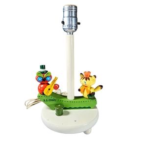 Underwriters Laboratories Wooden Owl Cat Nursery Lamp Retro 60s 70s
